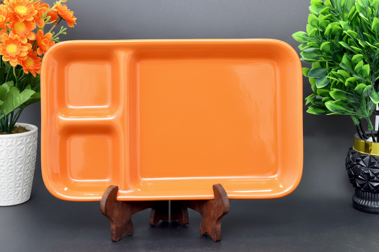 Hand-Painted Colorful Rectangular Appetizer Platter with 3 Dip Compartments