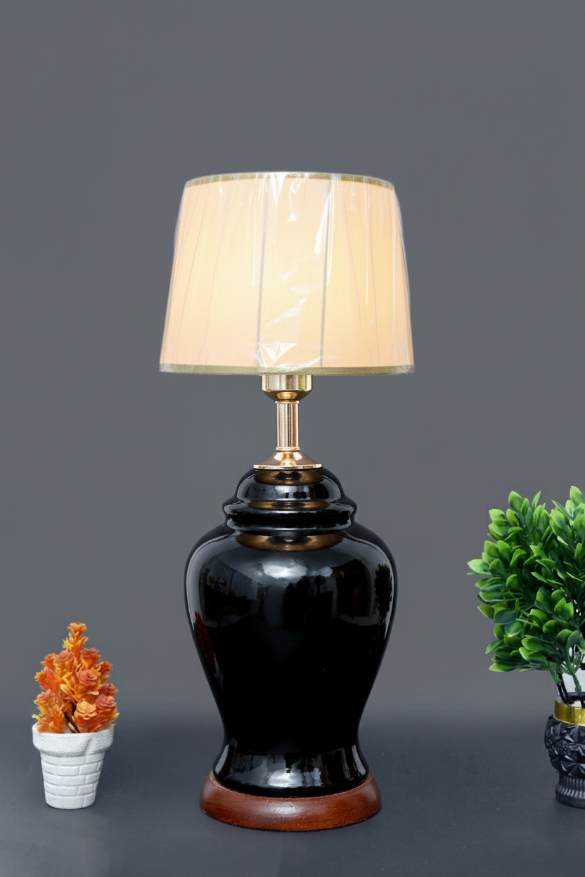 Hand-Painted Colorful Ceramic Medium Lamp Base / Curvy Urn Shape