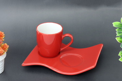 Hand-Painted Colorful Ceramic Mug and Wavy Platter Set