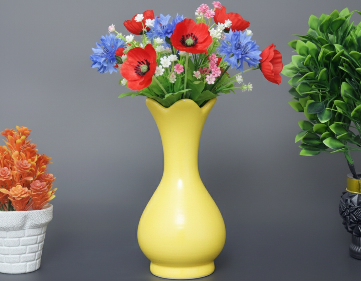 Hand-Painted Colorful Decorative Ceramic Vase with Fluted Rim