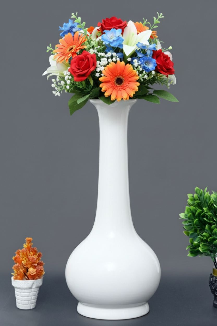 Hand-Painted Colorful Decorative Ceramic Vase with Tall Neck