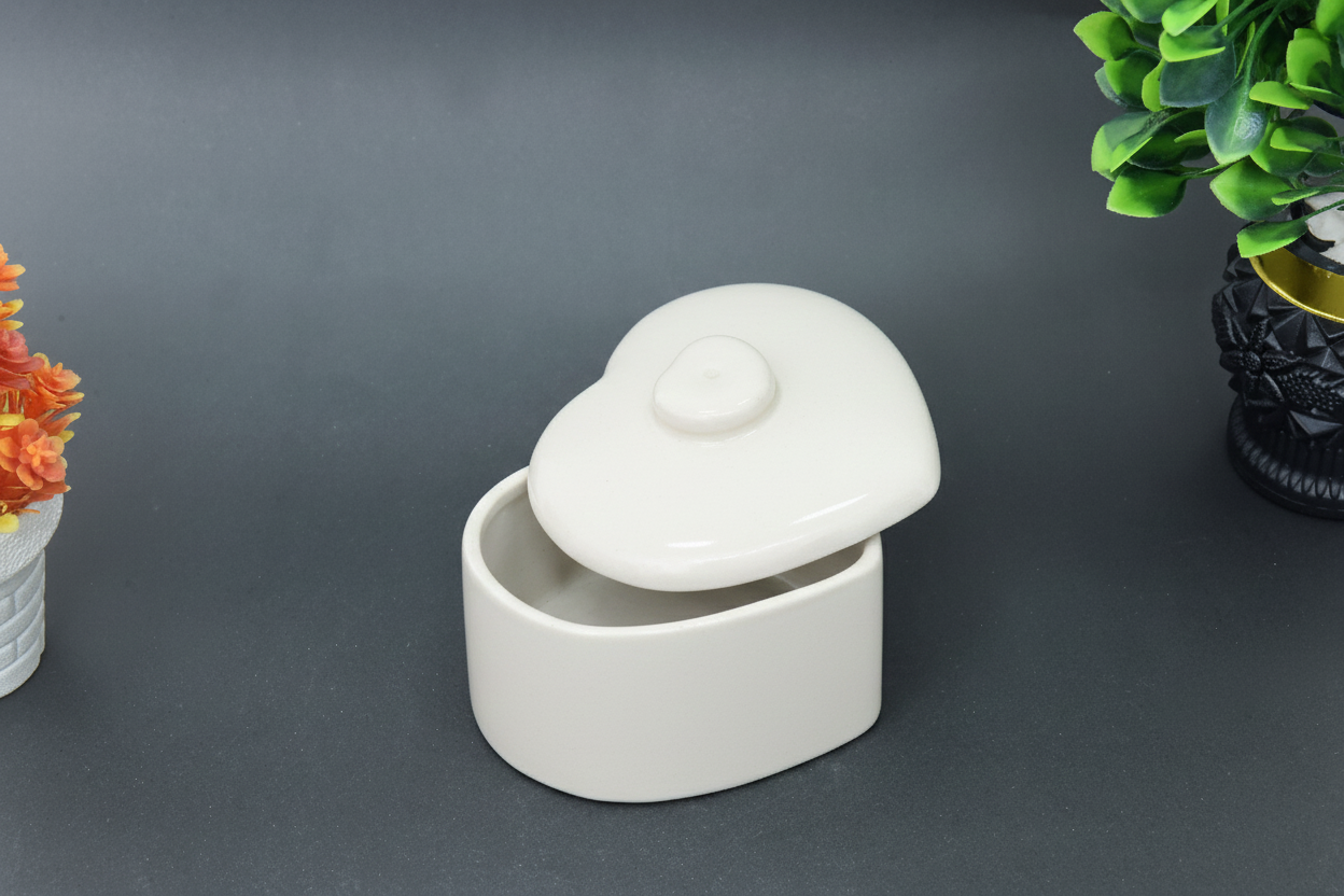Hand-Painted Colorful Ceramic HeartShaped Jewelery Box with Lid