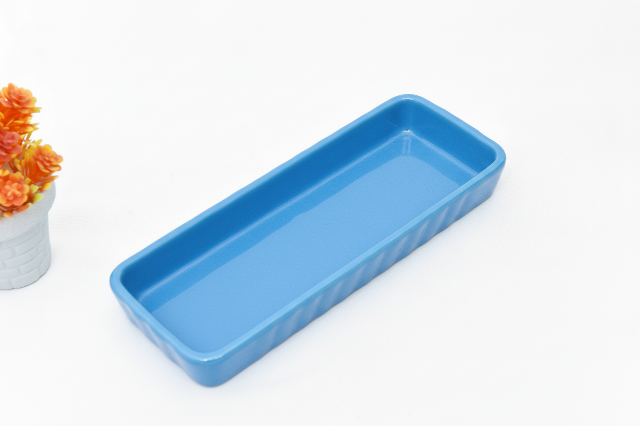 Hand-Painted Colorful Long Rectangular Ceramic Serving Dish/Tray