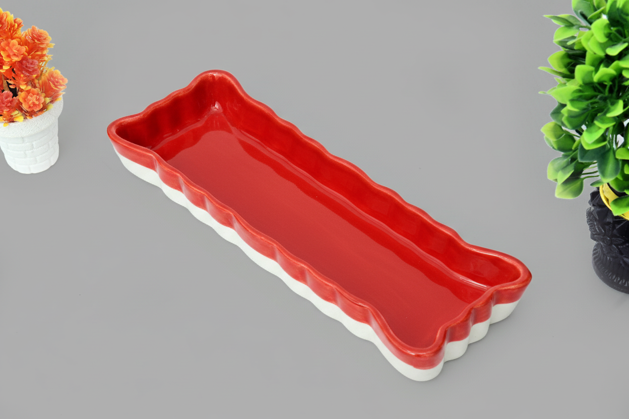 Hand-Painted Colorful Extra-Long Wavy Edge Ceramic Serving Dish