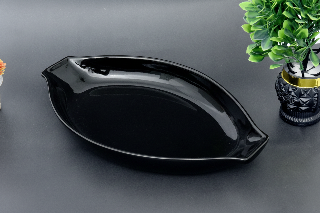 Hand-Painted Colorful Oval Boat-Shaped Ceramic Serving Dish