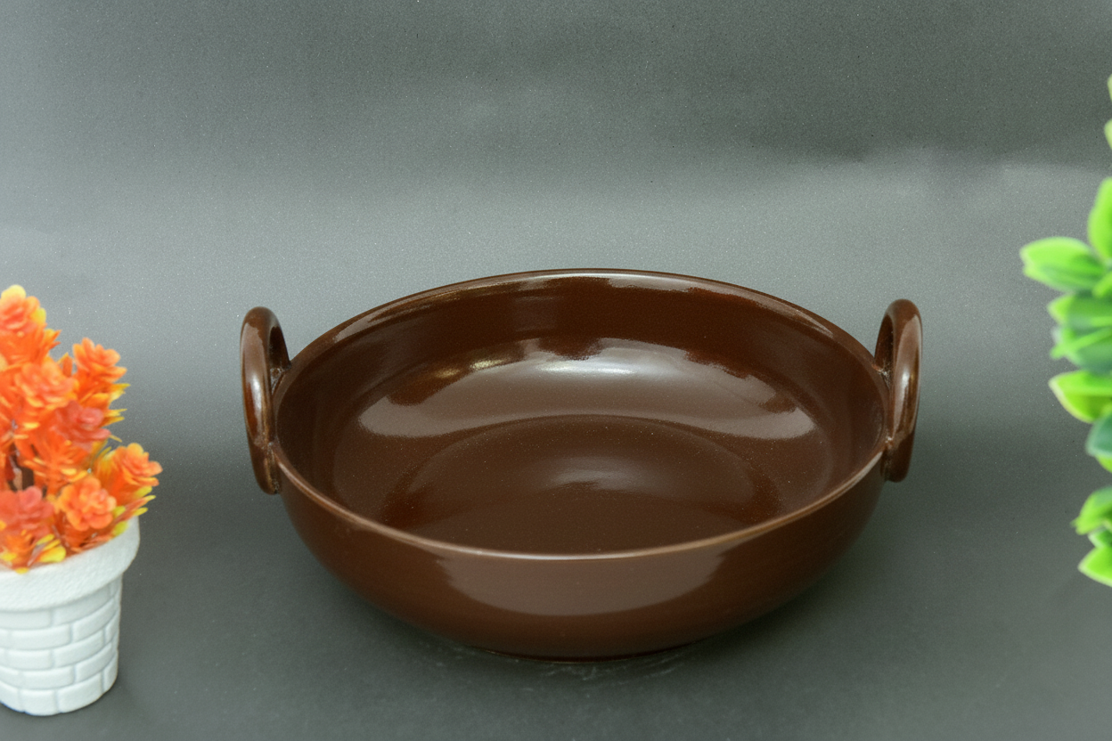 Hand-Painted Colorful Ceramic Large Size Karahi with Handles