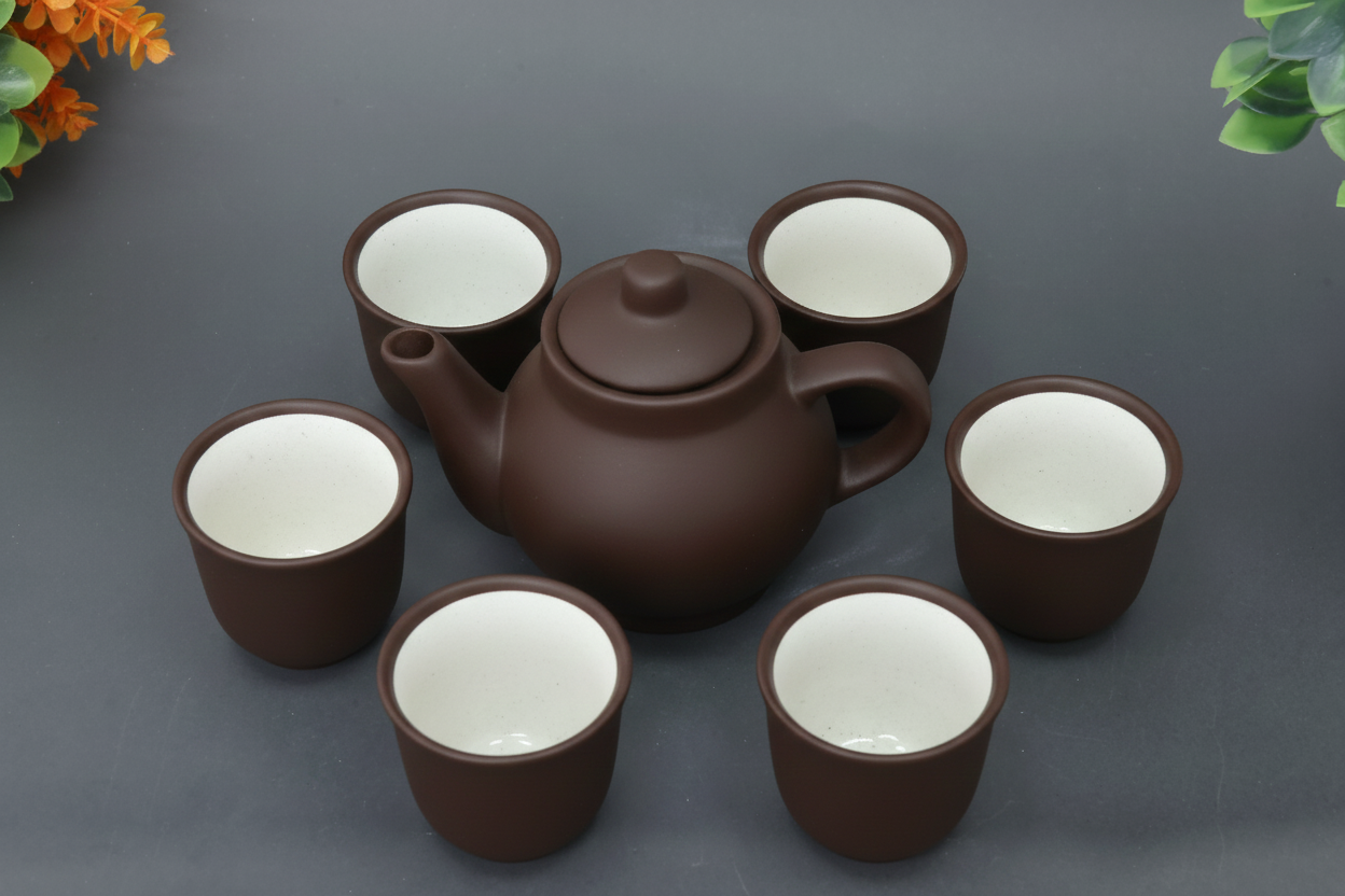 set of 7 Hand-Painted Colorful Ceramic Small Teapot and Tea Cup Set