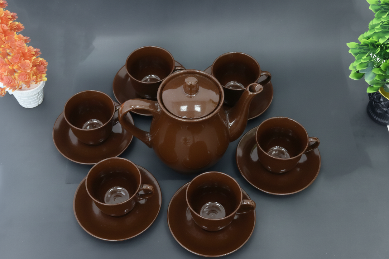 Set of 13 Hand-Painted Colorful Ceramic Teapot and Tea cup with Saucers Set