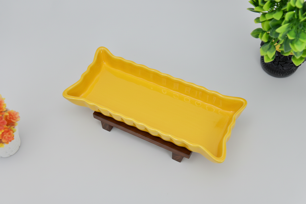 Hand-Painted Colorful Wavy Edge Rectangular Ceramic Dish