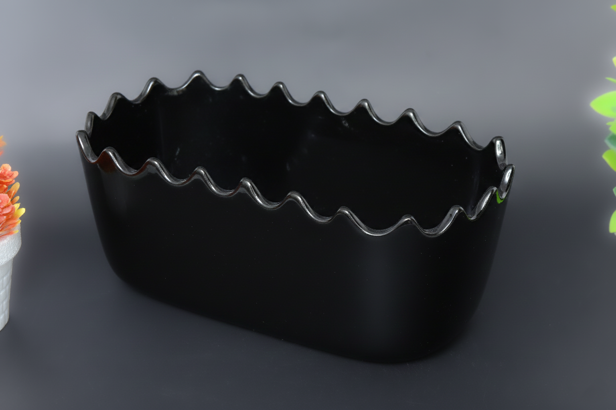 Hand-Painted Colorful Rectangular Ceramic Baker with Scalloped Edge