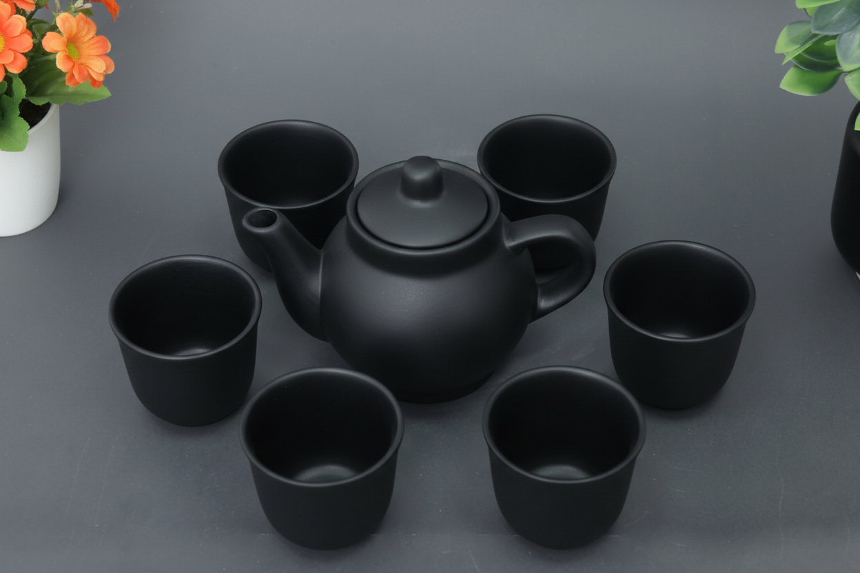 set of 7 Hand-Painted Colorful Ceramic Small Teapot and Tea Cup Set