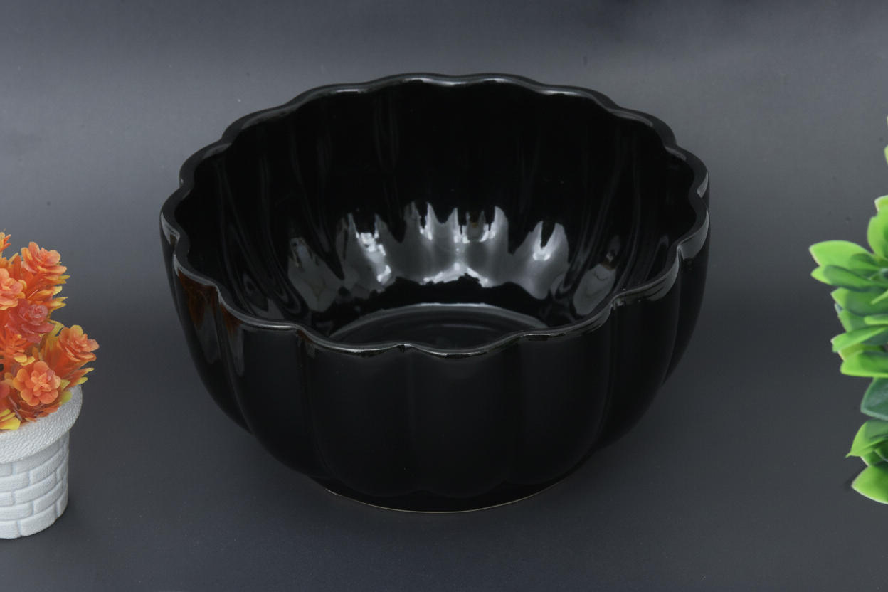 Hand-Painted Colorful Ceramic Scalloped Serving Bowl