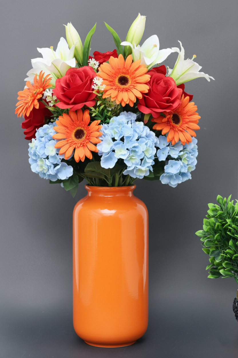 Hand-Painted Colorful Tall Decorative Ceramic Vase with Repeating Floral Pattern