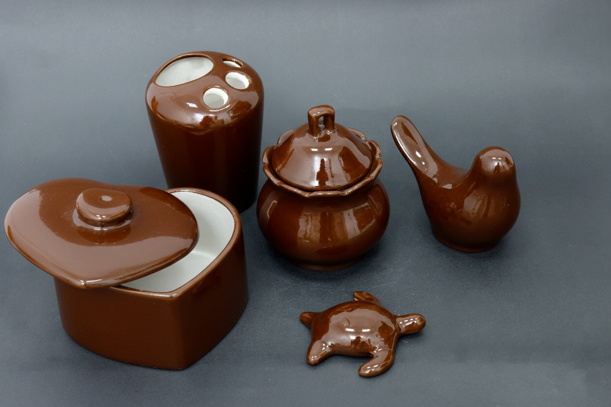 Set of 5 Hand-Painted Colorful Bathroom / Vanity Decor Set