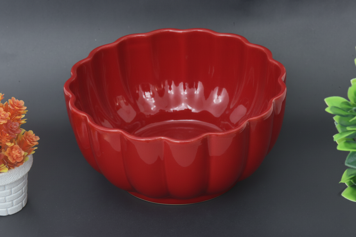 Hand-Painted Colorful Ceramic Scalloped Serving Bowl