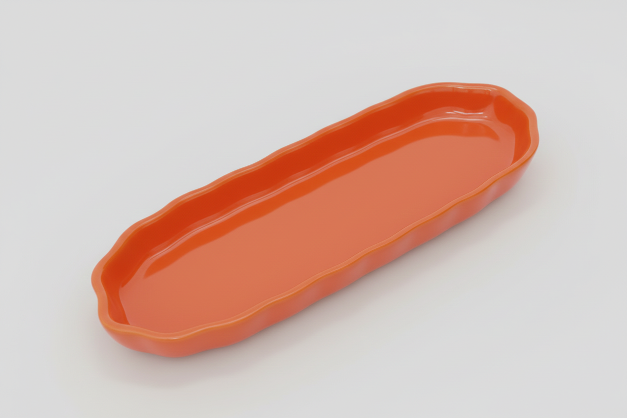 Hand-Painted Colorful Long Oval Ceramic Dish | Floral Motif Serving Tray