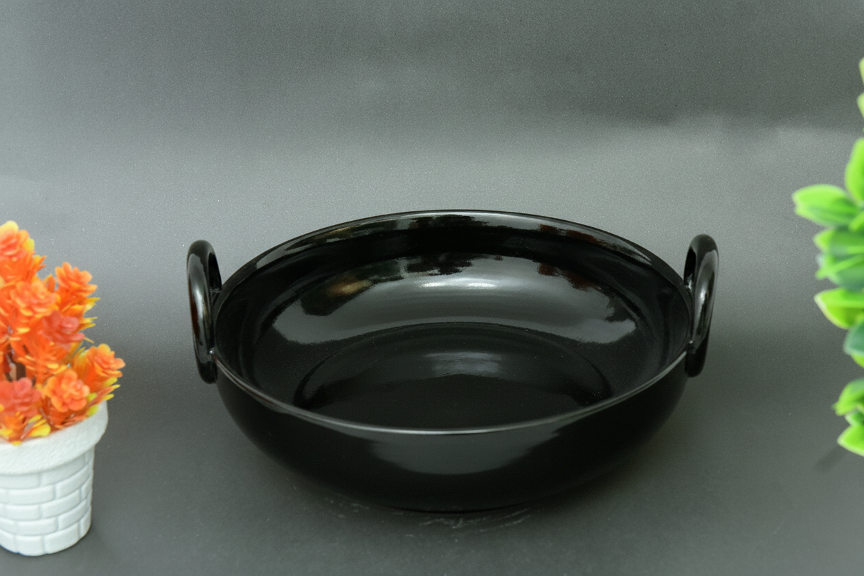 Hand-Painted Colorful Ceramic Large Size Karahi with Handles