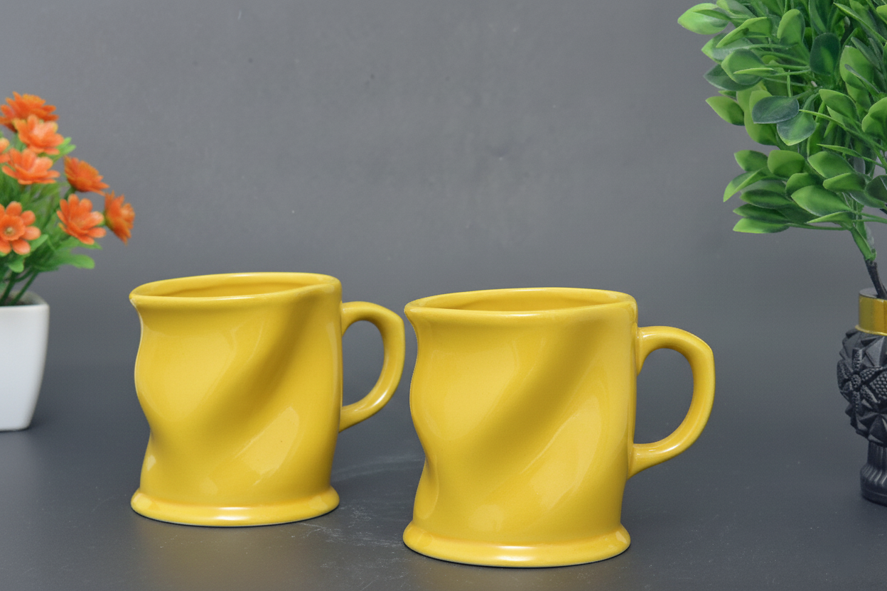 Set of 2 Hand-Painted Colorful Wavy Ceramic Mugs