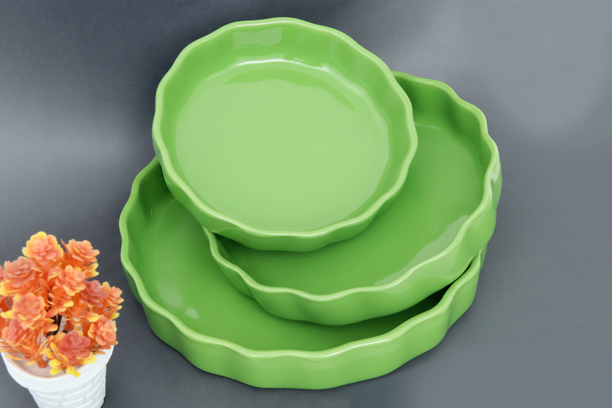 Set of 3 Hand-Painted Colorful Ceramic Nesting Serving Plates