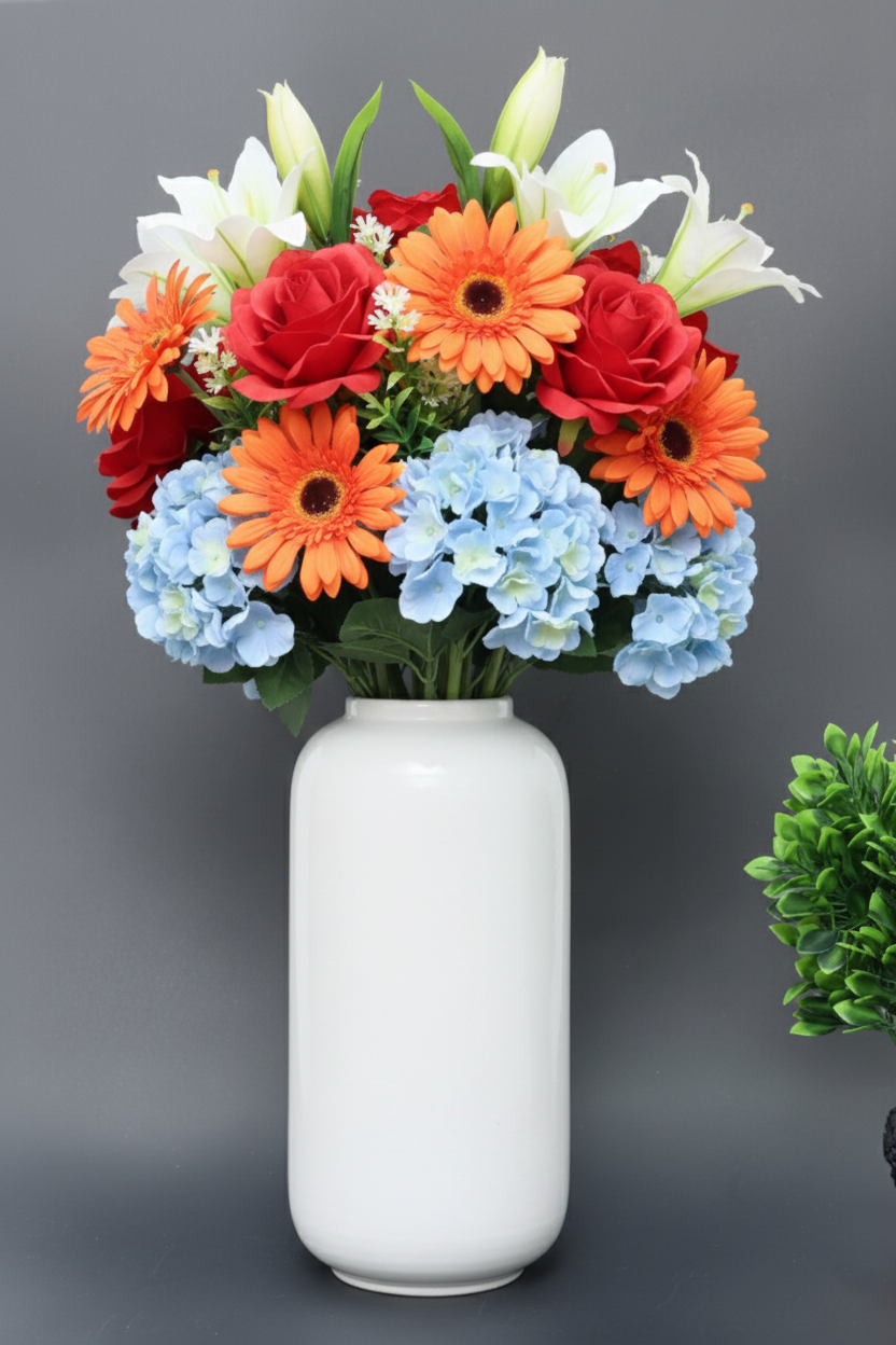 Hand-Painted Colorful Tall Decorative Ceramic Vase with Repeating Floral Pattern