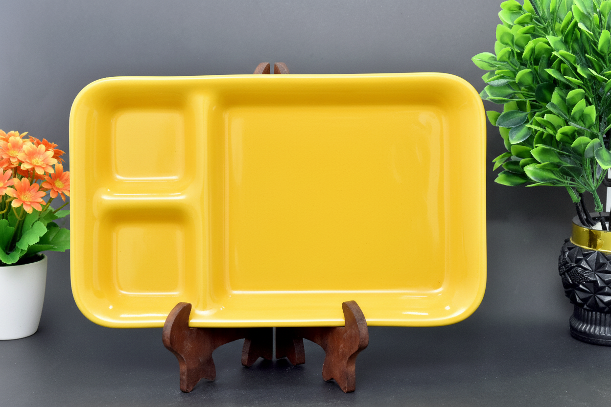 Hand-Painted Colorful Rectangular Appetizer Platter with 3 Dip Compartments