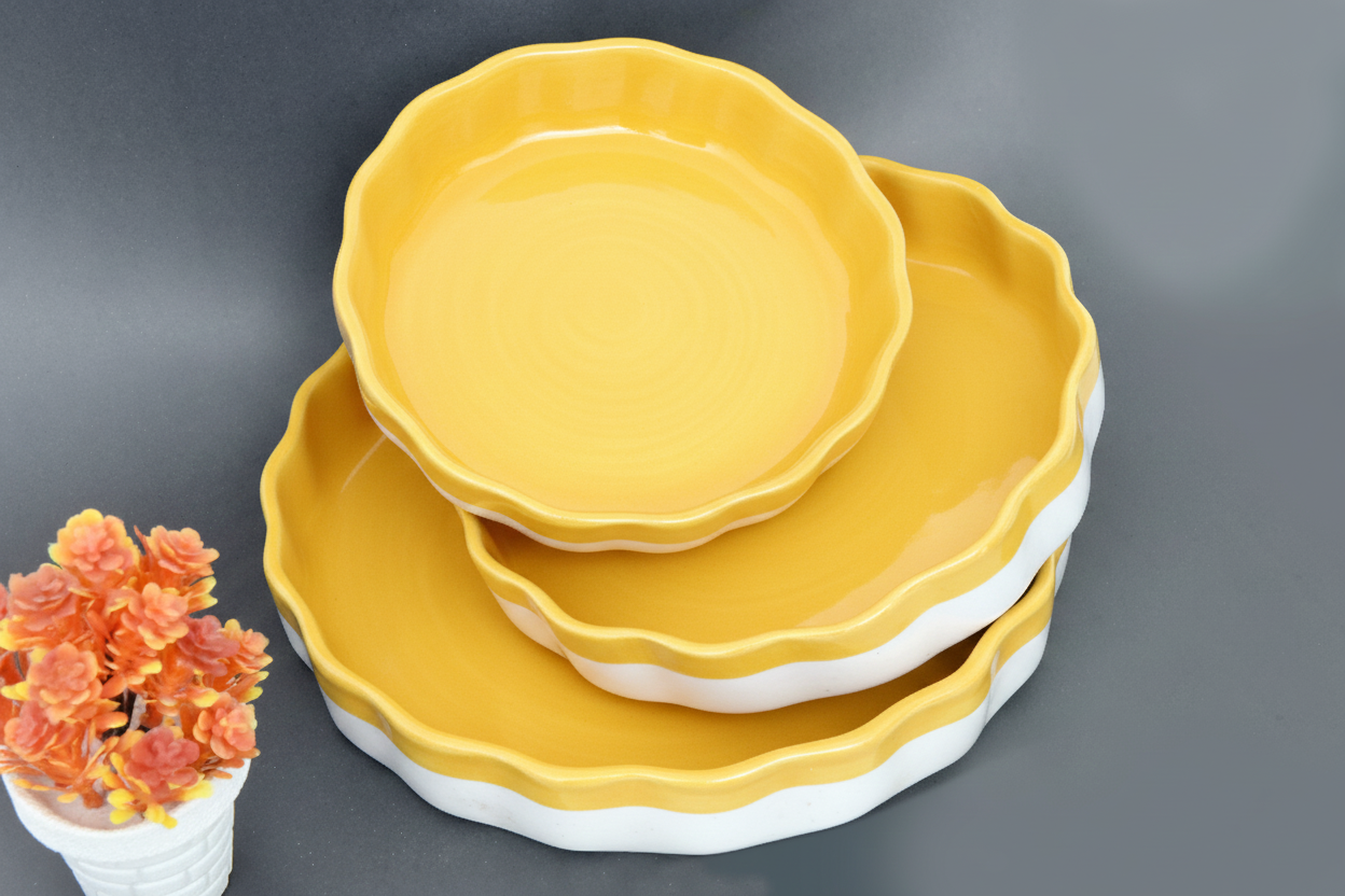 Set of 3 Hand-Painted Colorful Ceramic Nesting Serving Plates