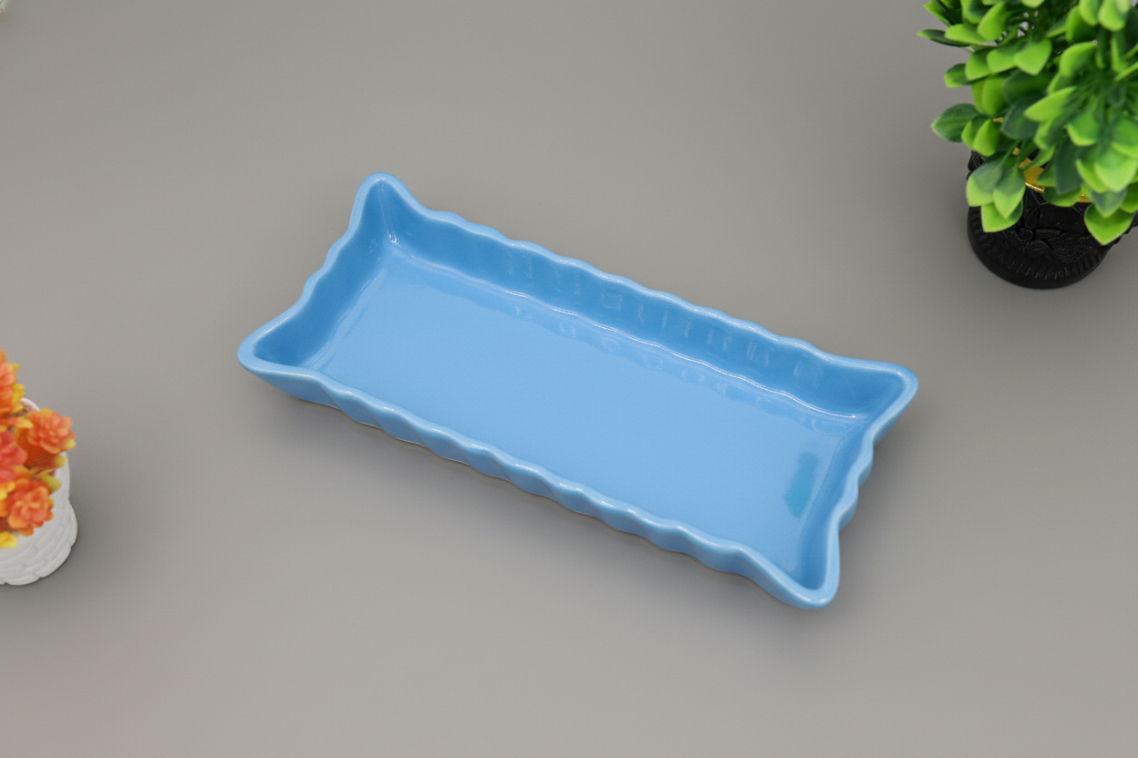 Hand-Painted Colorful Wavy Edge Rectangular Ceramic Dish