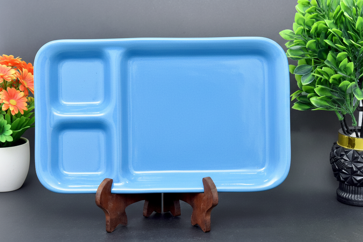 Hand-Painted Colorful Rectangular Appetizer Platter with 3 Dip Compartments