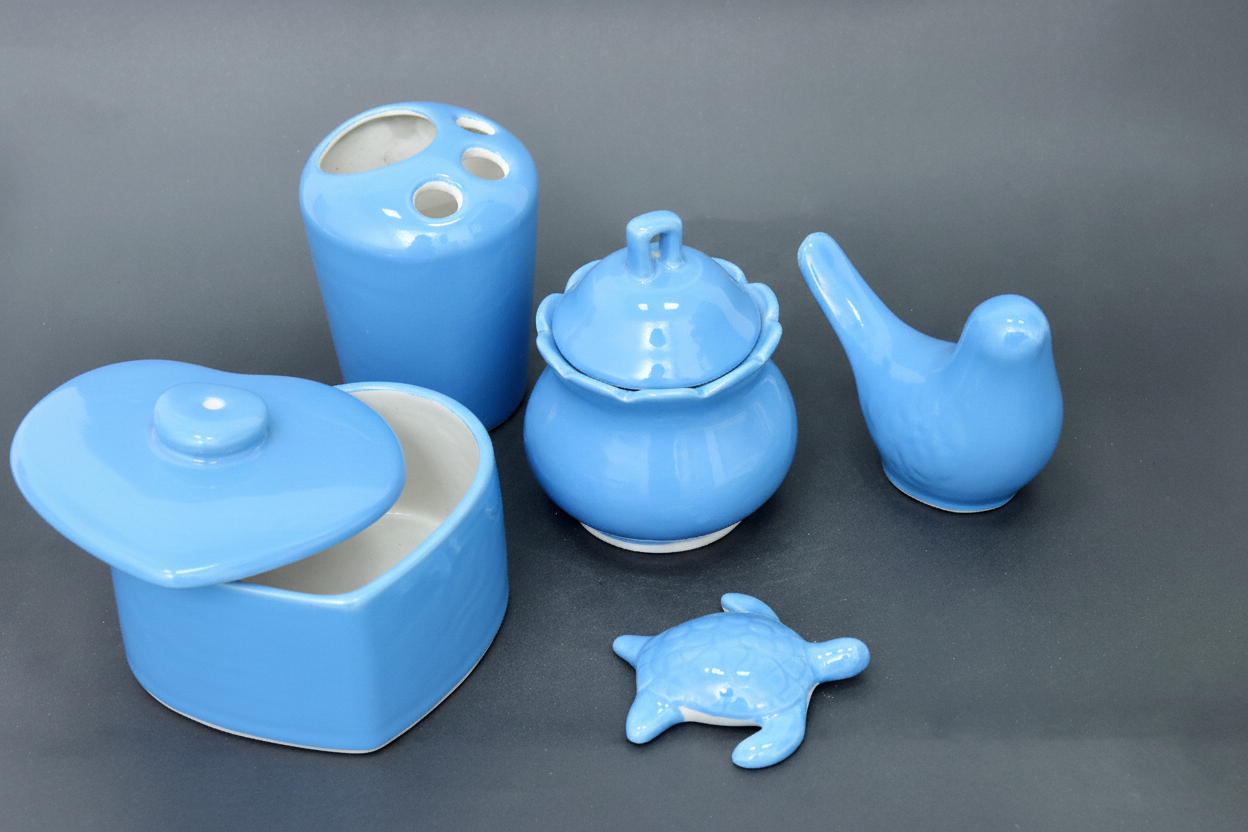 Set of 5 Hand-Painted Colorful Bathroom / Vanity Decor Set