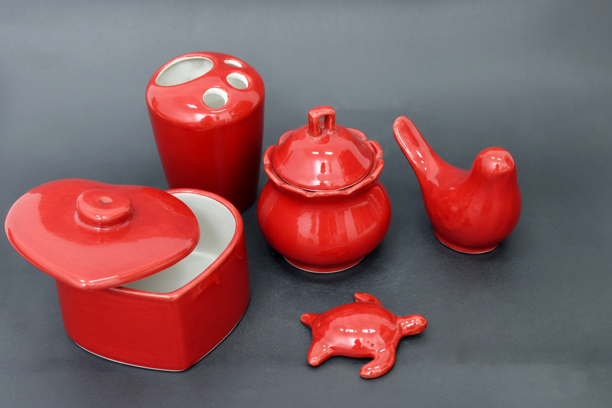 Set of 5 Hand-Painted Colorful Bathroom / Vanity Decor Set