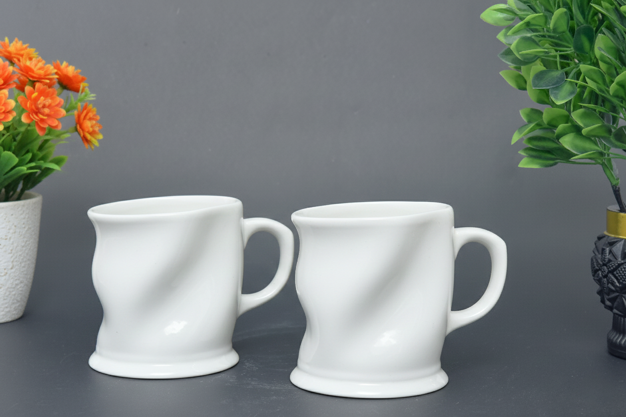 Set of 2 Hand-Painted Colorful Wavy Ceramic Mugs