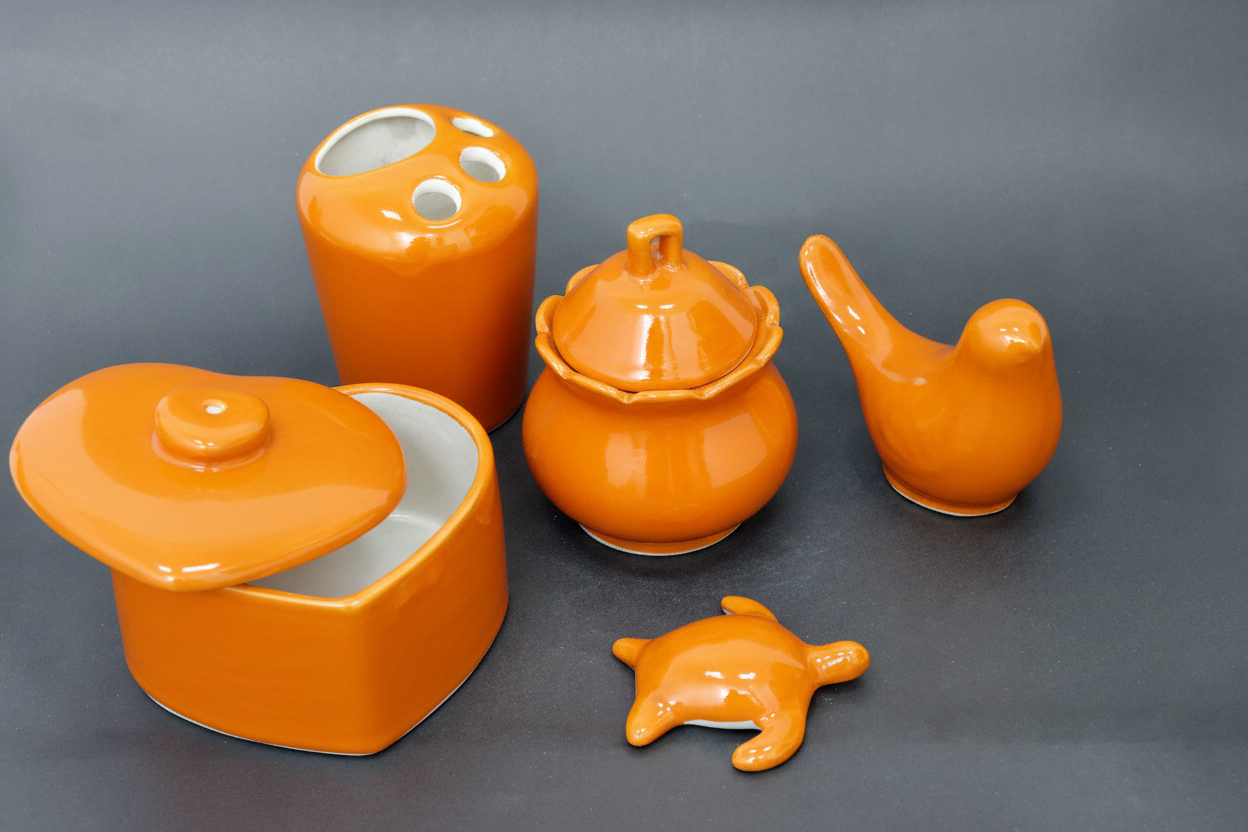 Set of 5 Hand-Painted Colorful Bathroom / Vanity Decor Set