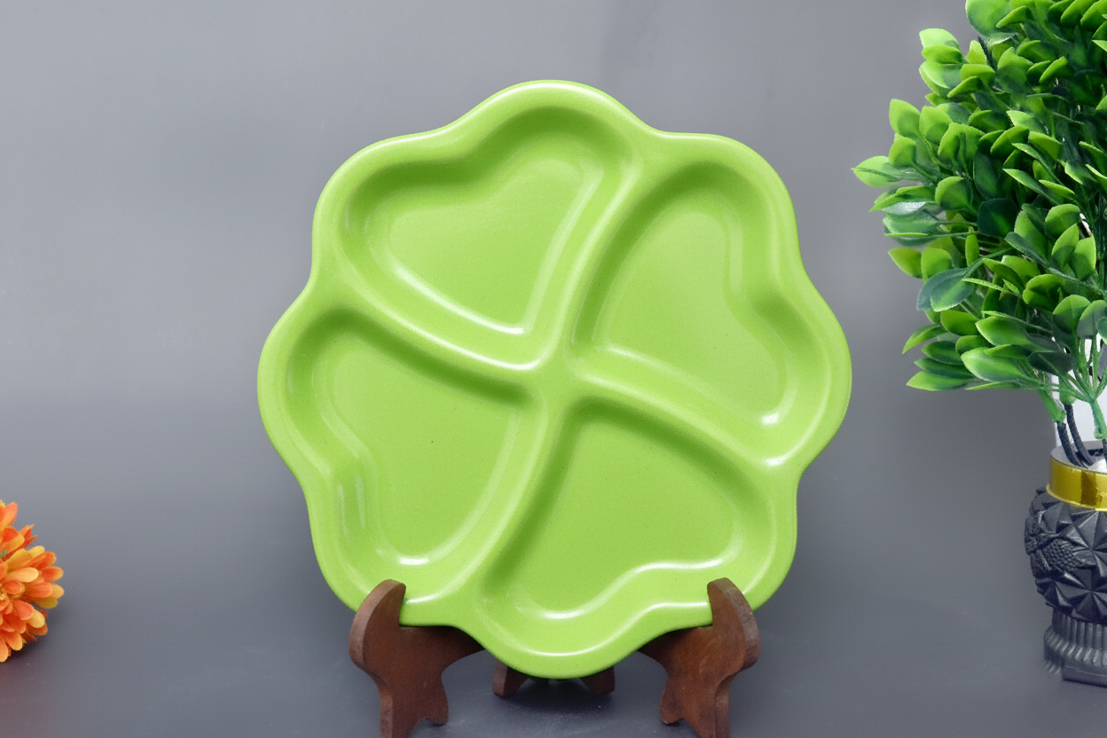 Hand-Painted Colorful Clover Shaped 4- Section Divided Serving Platter