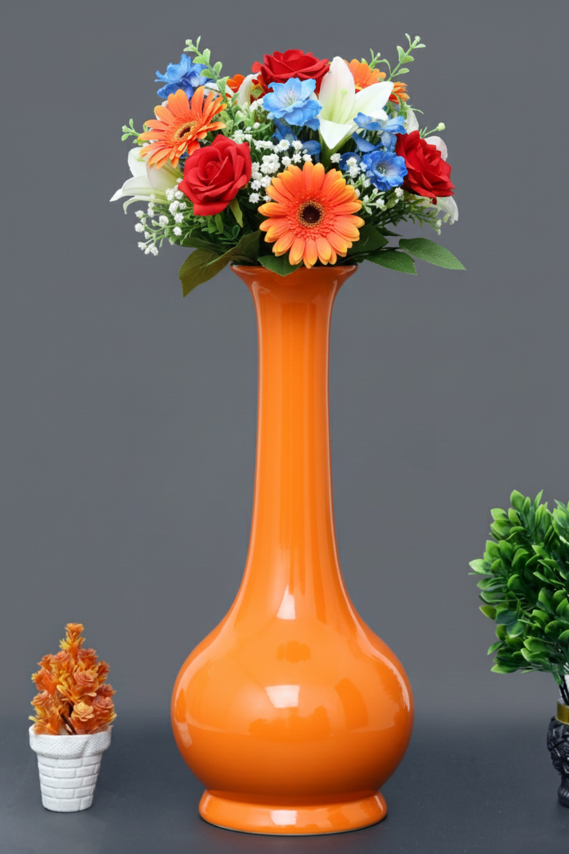 Hand-Painted Colorful Decorative Ceramic Vase with Tall Neck