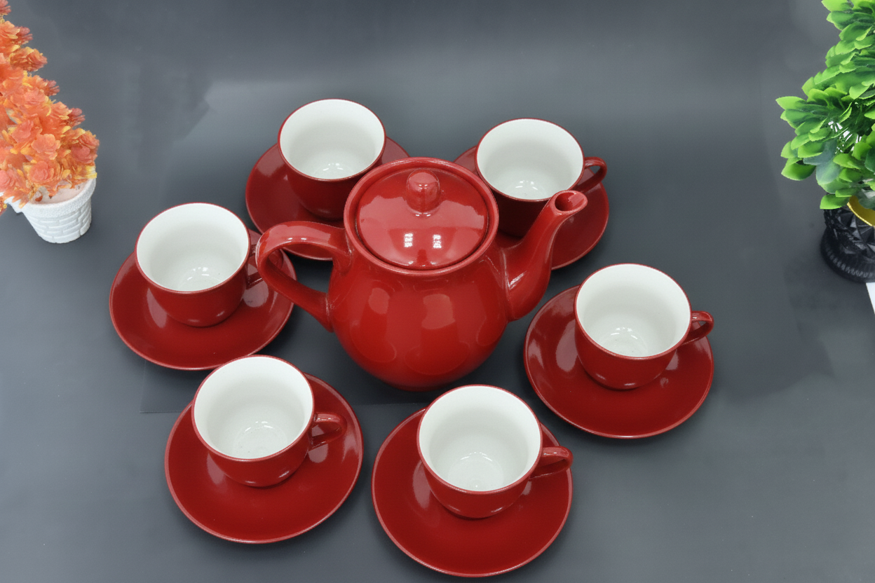 Set of 13 Hand-Painted Colorful Ceramic Teapot and Tea cup with Saucers Set