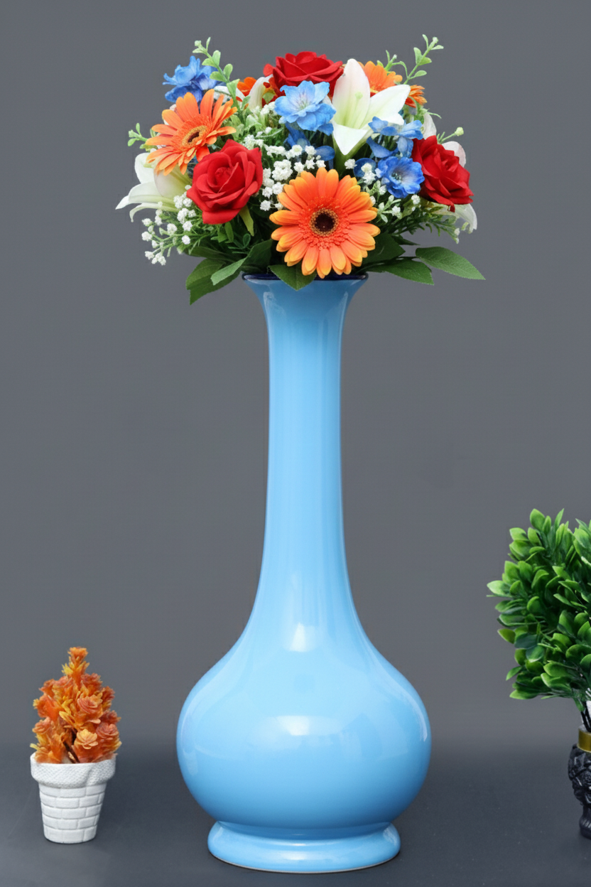 Hand-Painted Colorful Decorative Ceramic Vase with Tall Neck