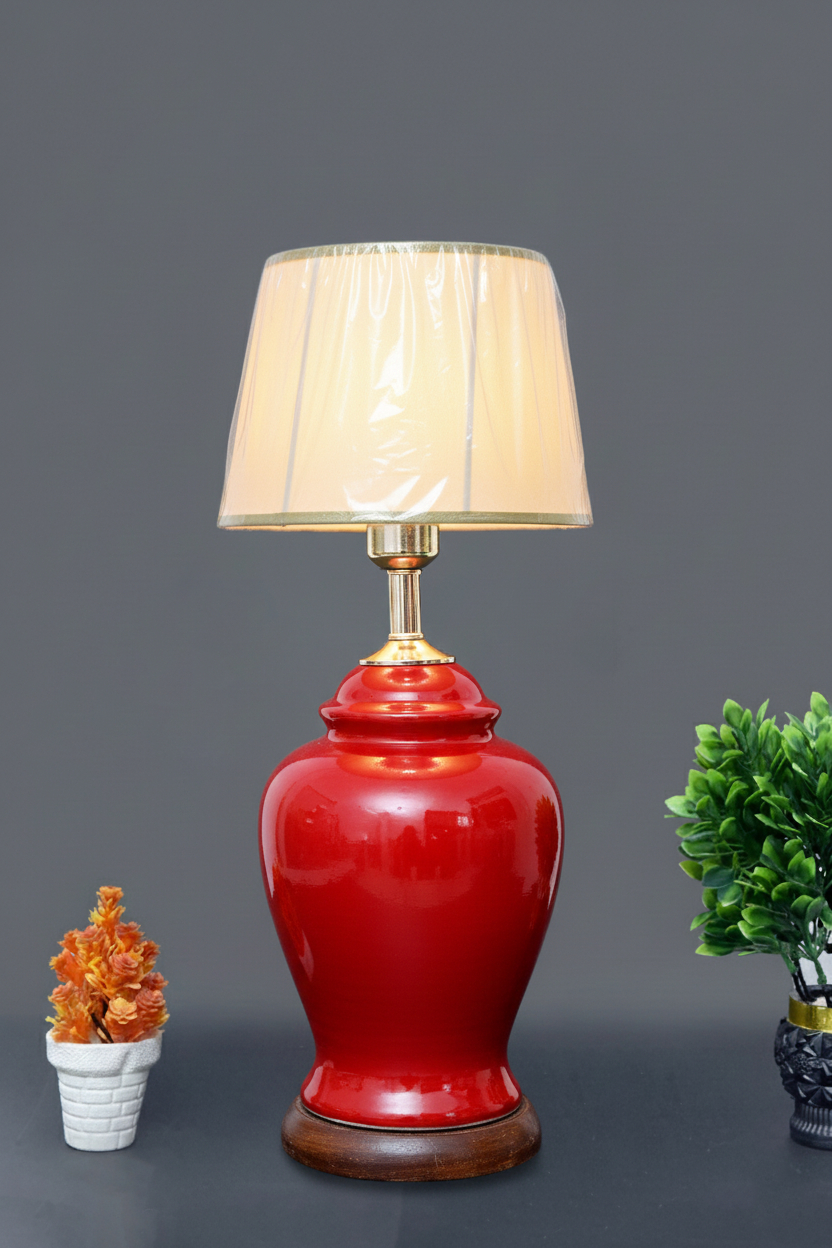 Hand-Painted Colorful Ceramic Medium Lamp Base / Curvy Urn Shape