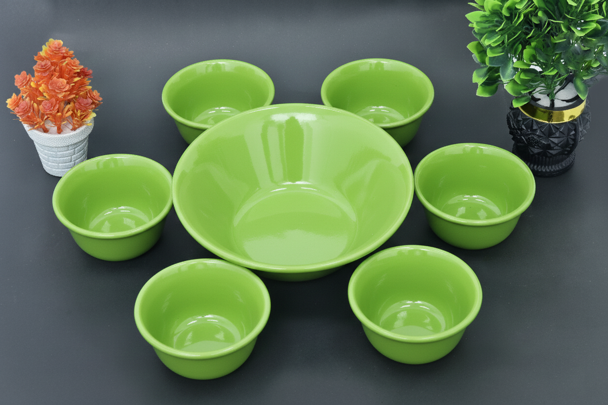 Set of 7 Hand-Painted Colorful Ceramic Serving Soup Bowl Set