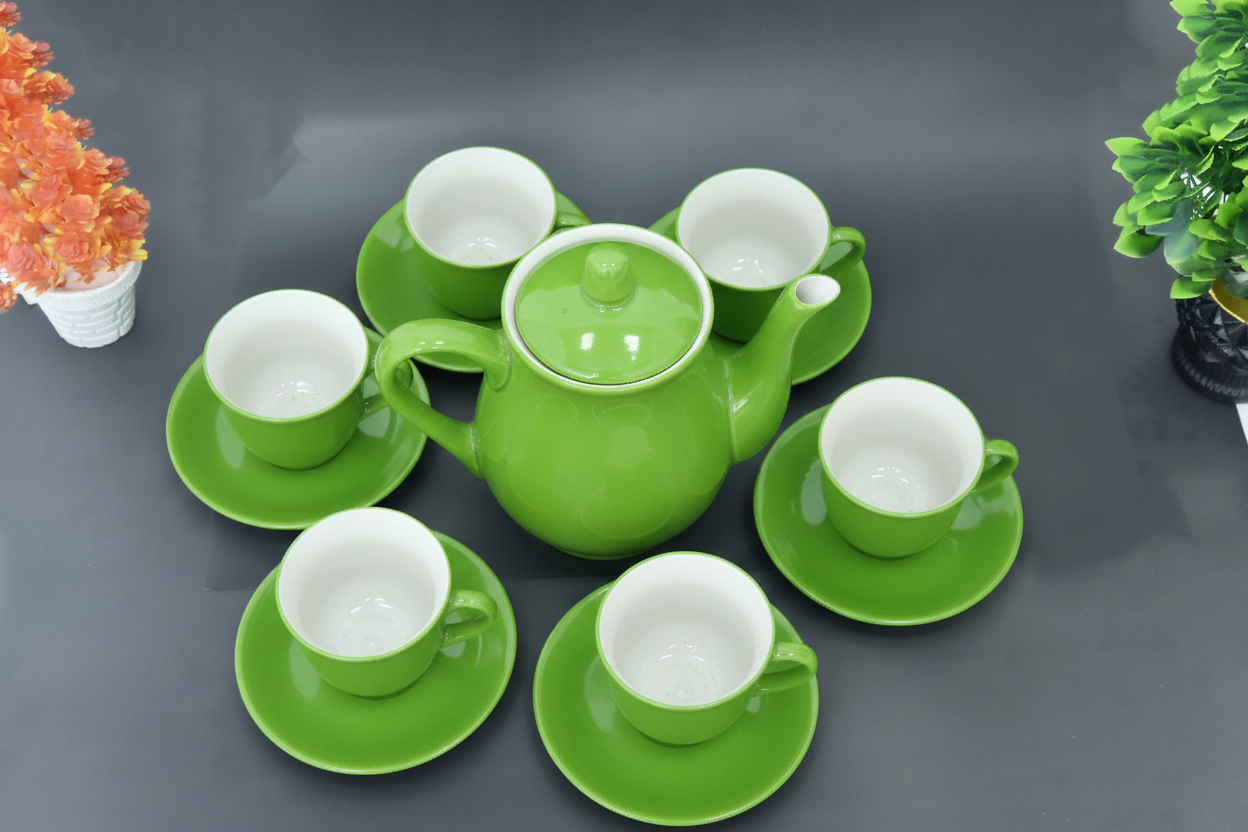 Set of 13 Hand-Painted Colorful Ceramic Teapot and Tea cup with Saucers Set