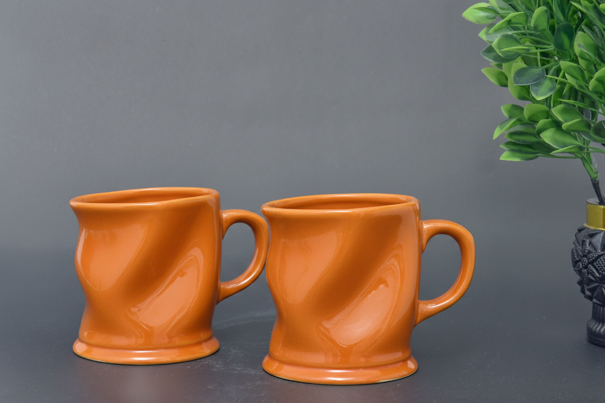 Set of 2 Hand-Painted Colorful Wavy Ceramic Mugs
