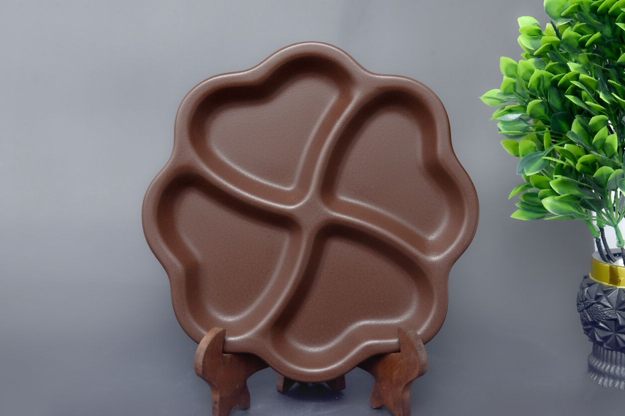 Hand-Painted Colorful Clover Shaped 4- Section Divided Serving Platter