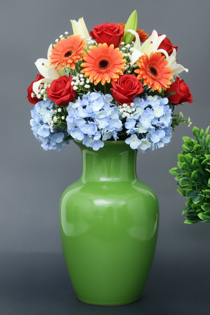 Hand-Painted Colorful Tall Decorative Ceramic Vase with Geometric Banding