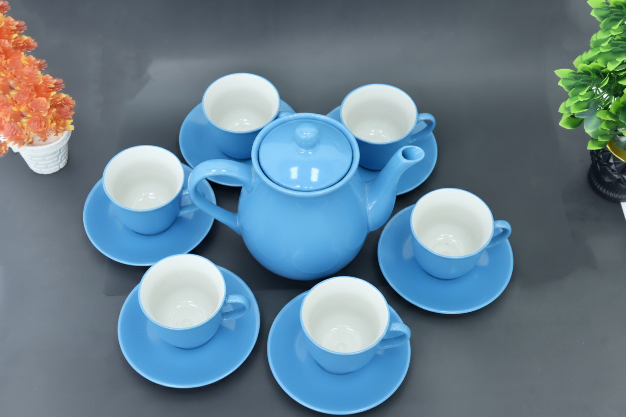 Set of 13 Hand-Painted Colorful Ceramic Teapot and Tea cup with Saucers Set