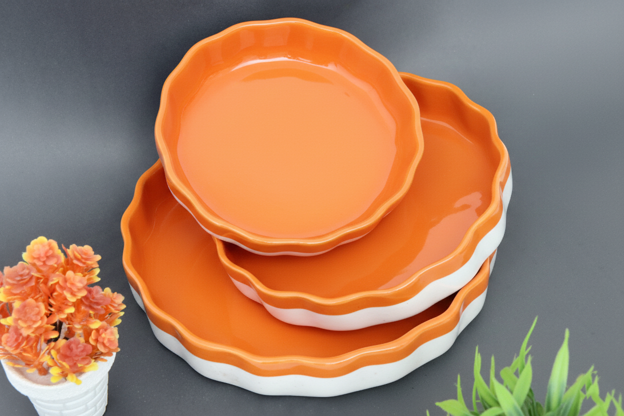 Set of 3 Hand-Painted Colorful Ceramic Nesting Serving Plates