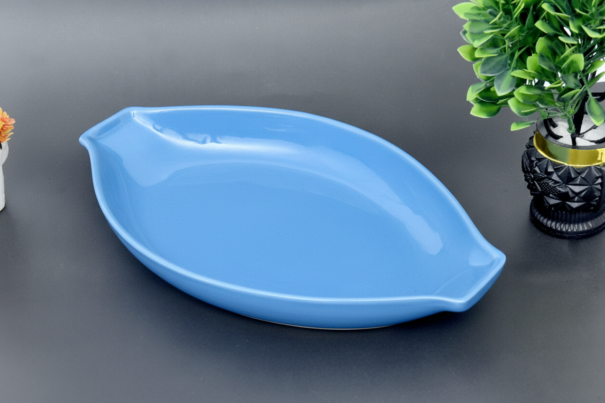 Hand-Painted Colorful Oval Boat-Shaped Ceramic Serving Dish