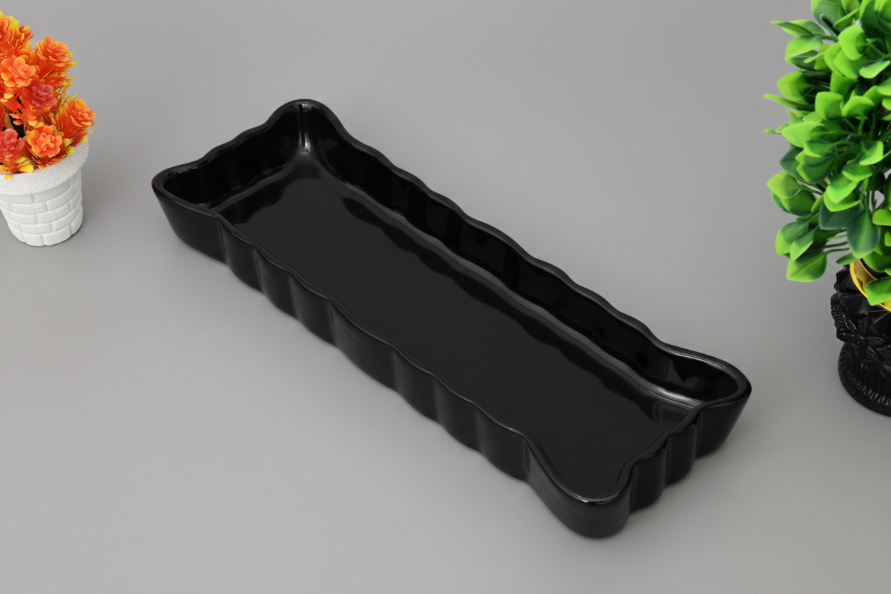 Hand-Painted Colorful Extra-Long Wavy Edge Ceramic Serving Dish