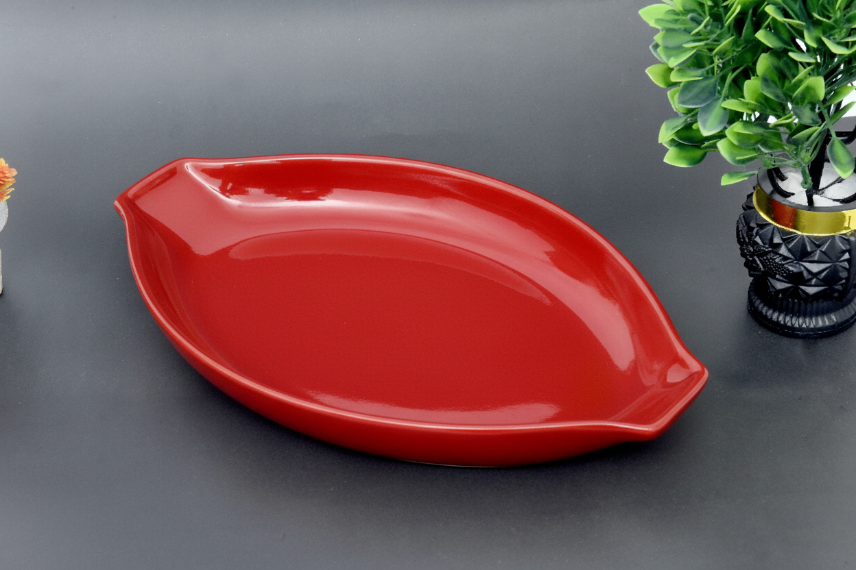 Hand-Painted Colorful Oval Boat-Shaped Ceramic Serving Dish