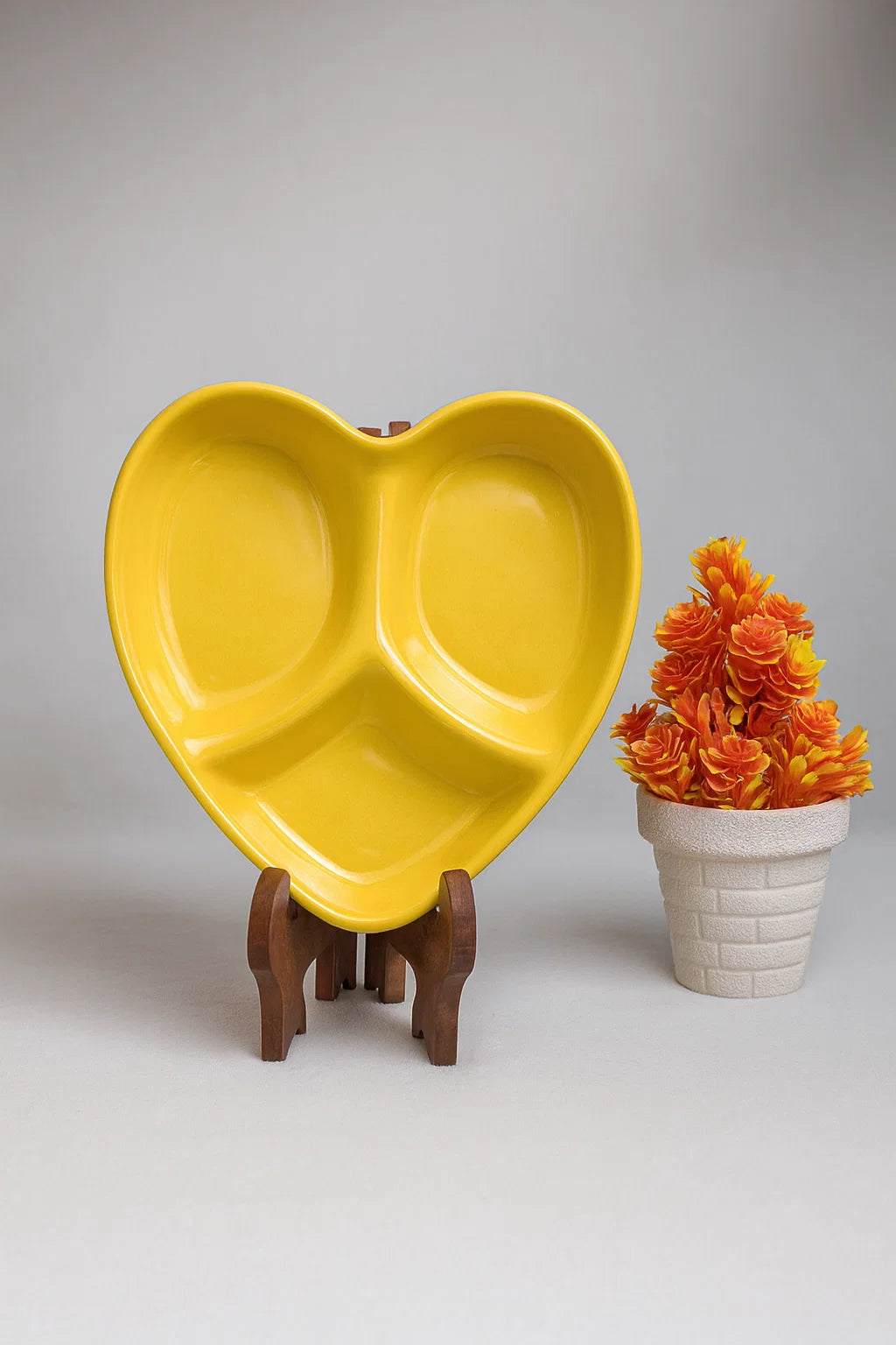 Hand-Painted Colorful Heart-Shaped Divided Ceramic Serving Dish