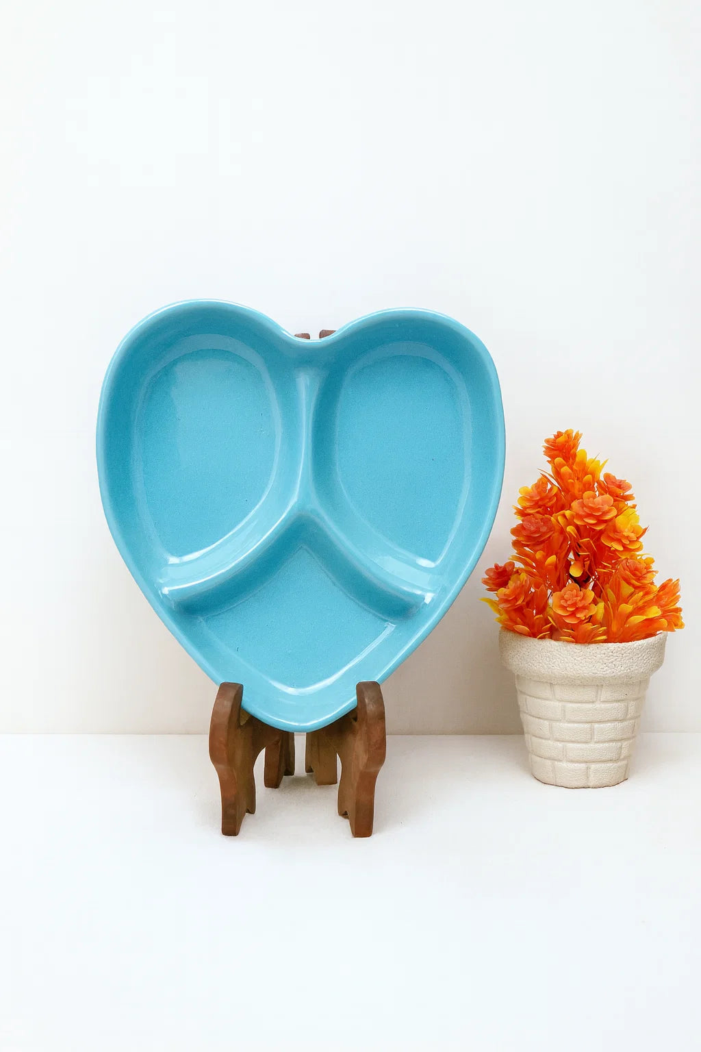 Hand-Painted Colorful Heart-Shaped Divided Ceramic Serving Dish