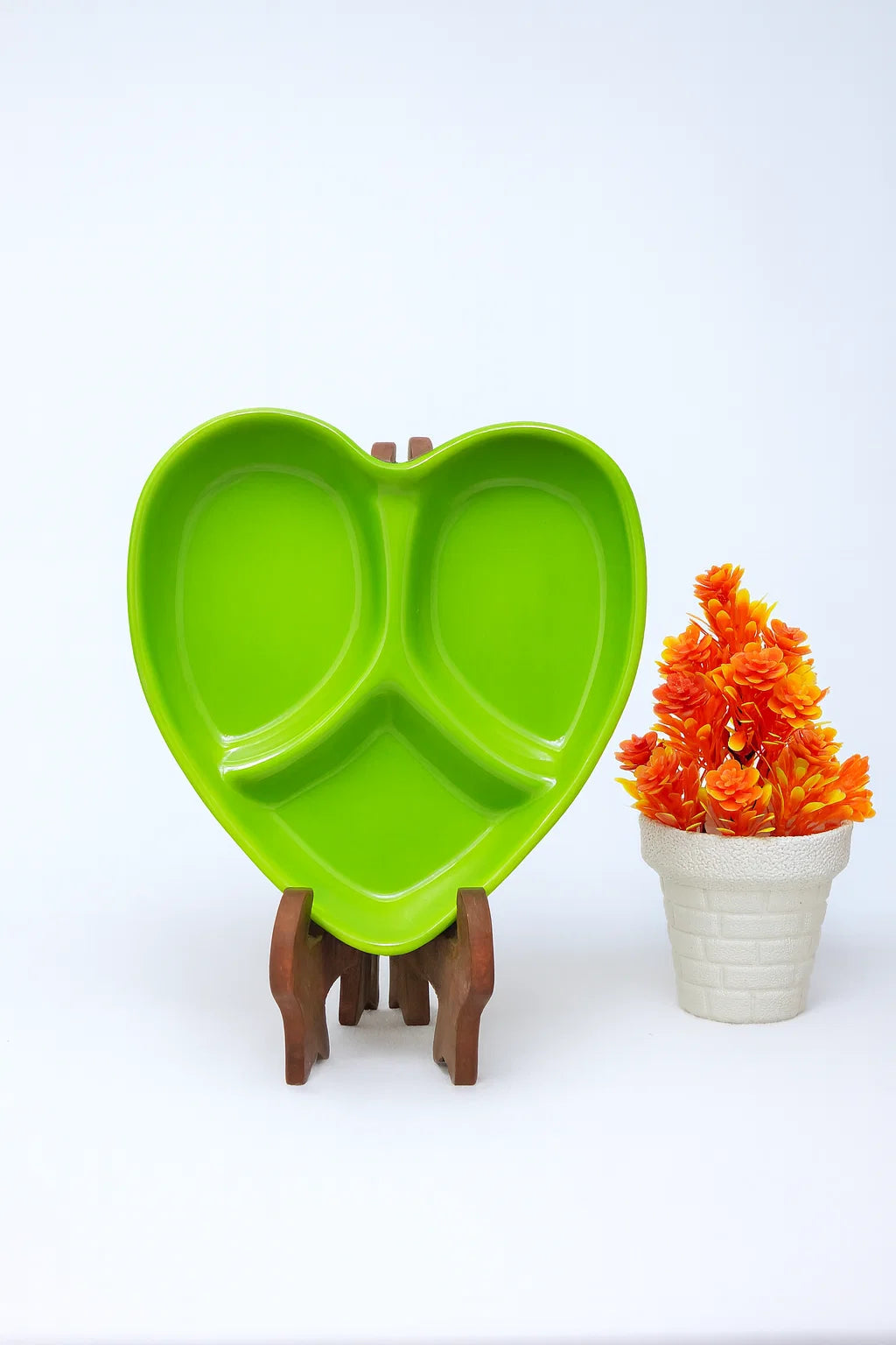 Hand-Painted Colorful Heart-Shaped Divided Ceramic Serving Dish